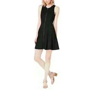 Bar III Black Sleeveless A-Line Zip Front Dress